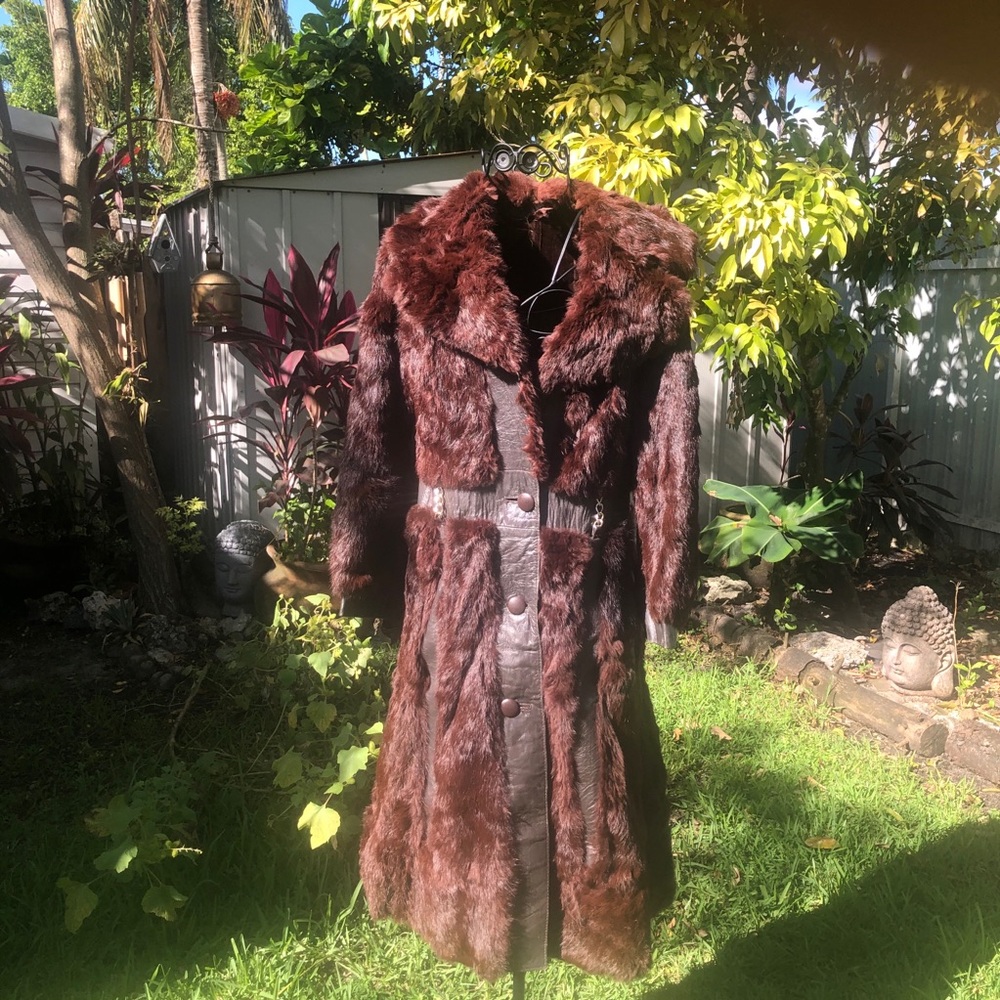 Vintage Reddish Brown Mink Fur & Leather Long Coat - Picture 3 of 14